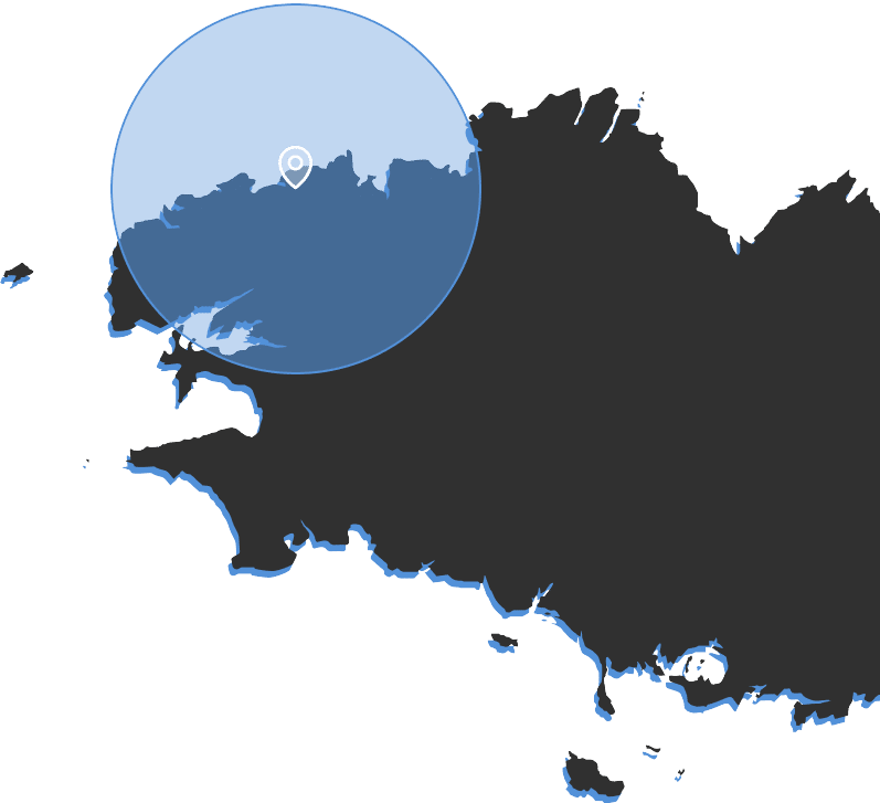 Carte bretagne intervention 80 km - Plouescat Brest