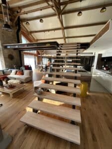 Escalier interieur bois metal limon central Plouescat 3 - Plouescat Brest